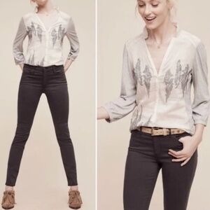 Anthropologie Tiny - Savannah Silk Embroidered Feather Blouse - XS
